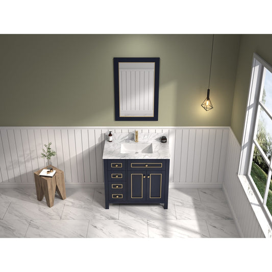 Legion Furniture 36" Blue Finish Sink Vanity Cabinet With Carrara White Top WV2236-B