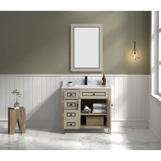 Legion Furniture 36" Light Oak Finish Sink Vanity Cabinet With Carrara White Top WV2236-O