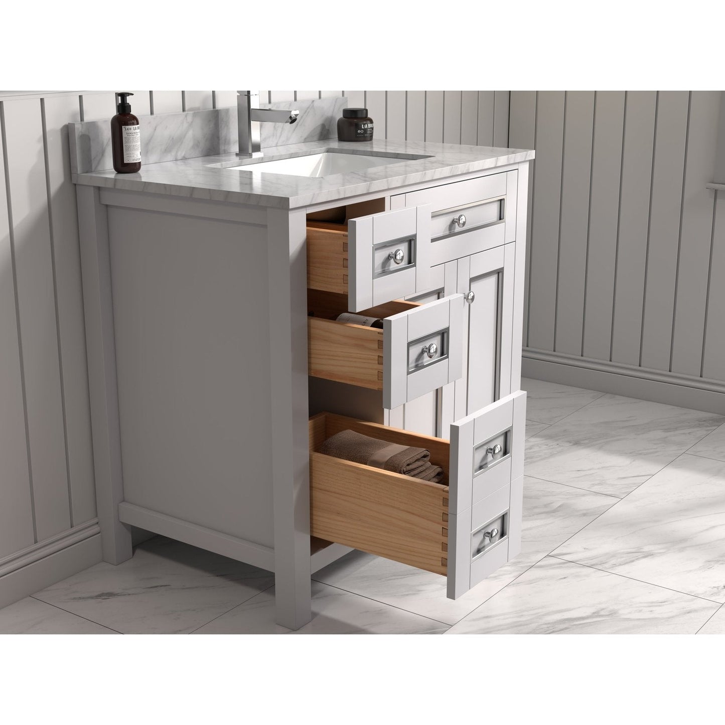 Legion Furniture 36" White Finish Sink Vanity Cabinet With Carrara White Top WV2236-W