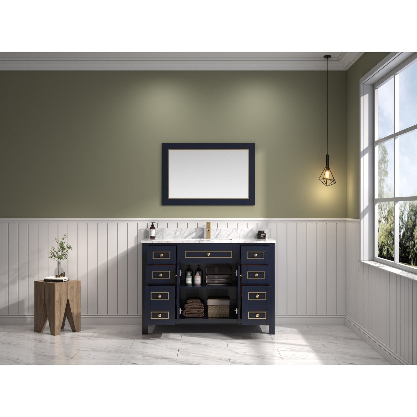 Legion Furniture 48" Blue Finish Sink Vanity Cabinet With Carrara White Top WV2248-B