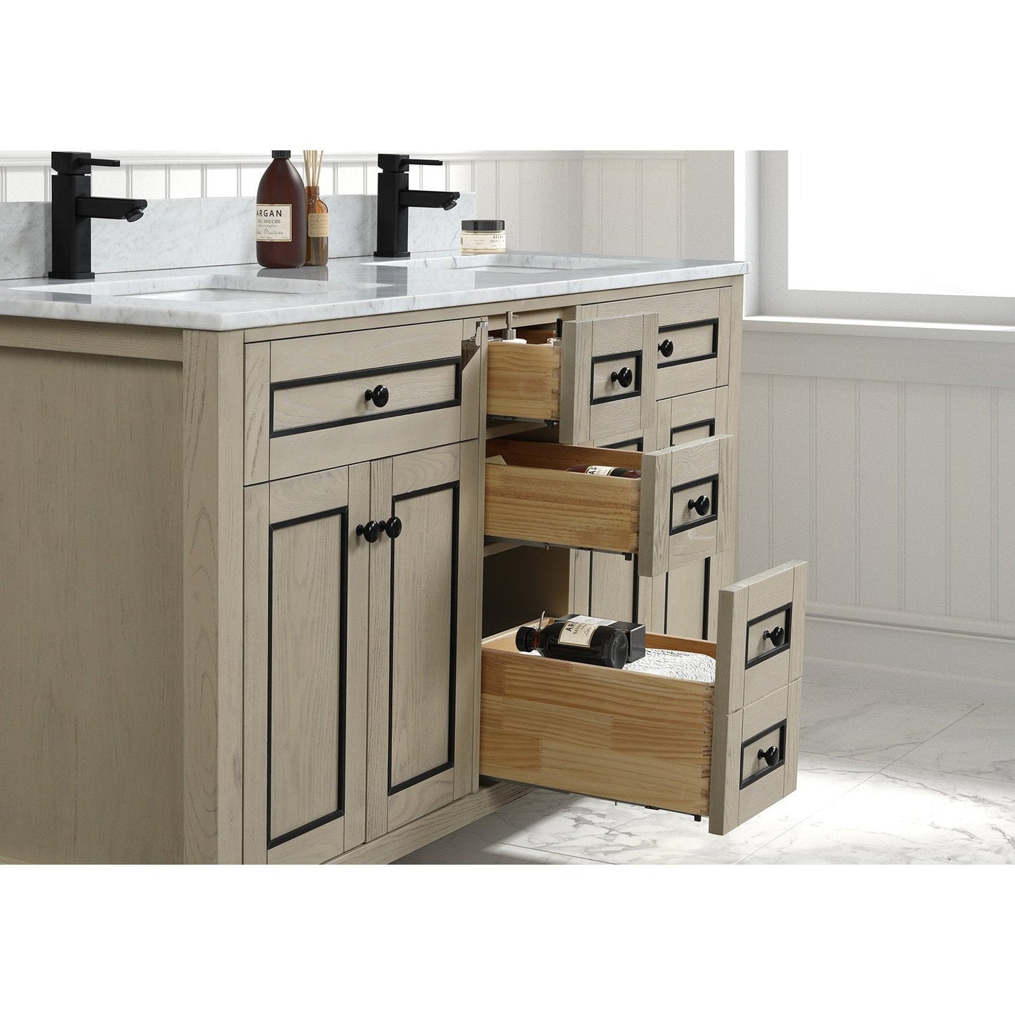 Legion Furniture 60" Light Oak Finish Sink Vanity Cabinet With Carrara White Top WV2260-O