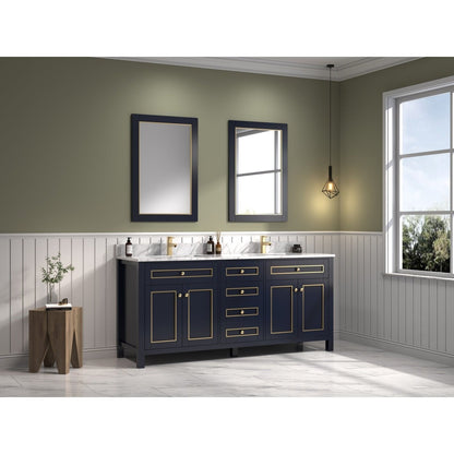 Legion Furniture 72" Blue Finish Sink Vanity Cabinet With Carrara White Top WV2272-B