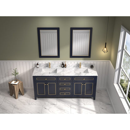 Legion Furniture 72" Blue Finish Sink Vanity Cabinet With Carrara White Top WV2272-B