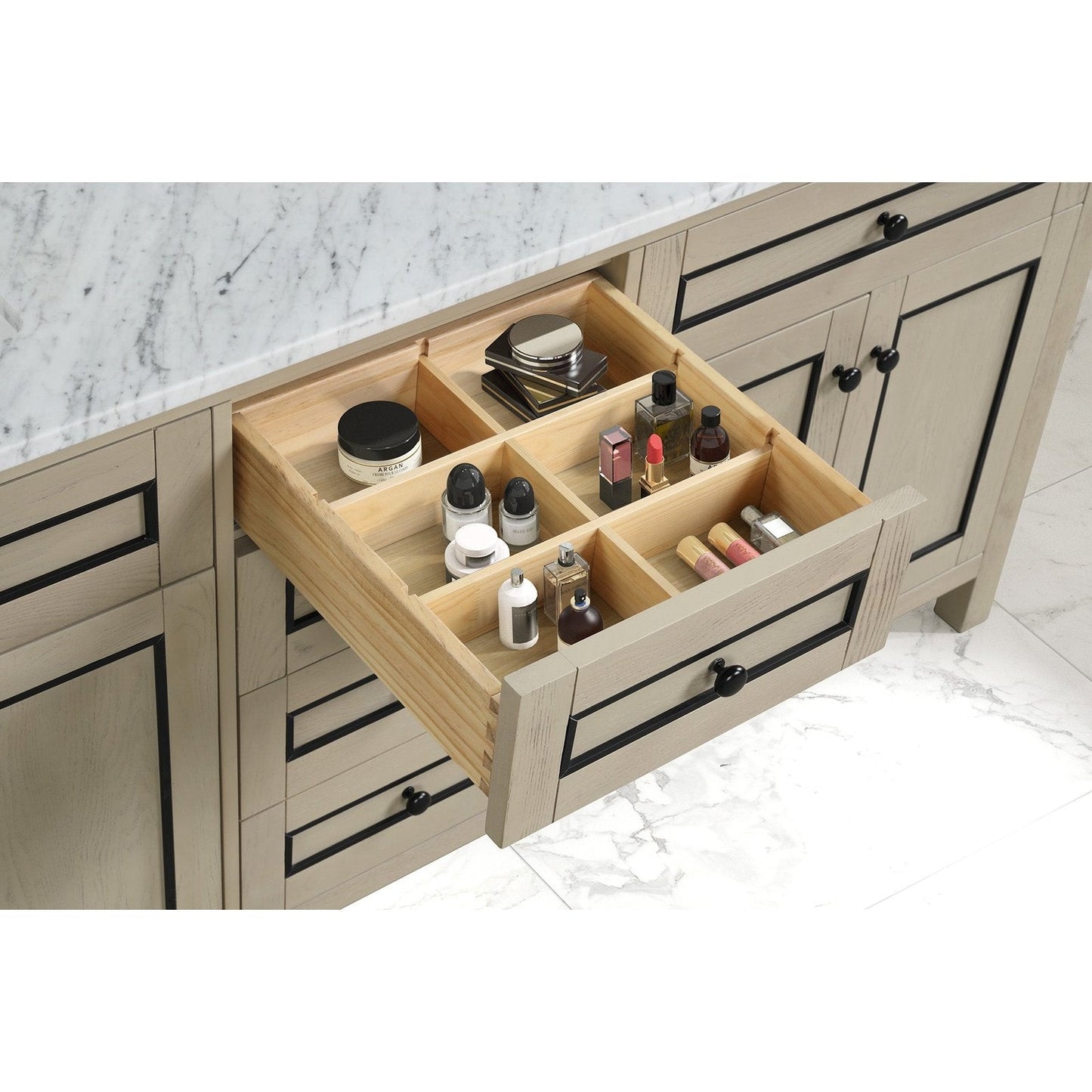 Legion Furniture 72" Light Oak Finish Sink Vanity Cabinet With Carrara White Top WV2272-O