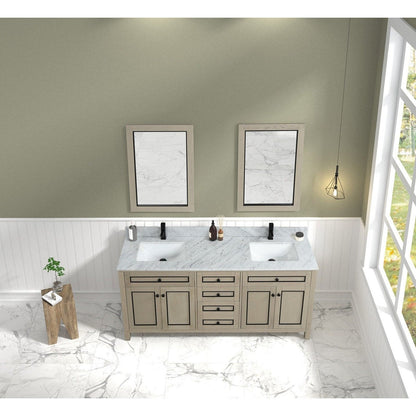 Legion Furniture 72" Light Oak Finish Sink Vanity Cabinet With Carrara White Top WV2272-O