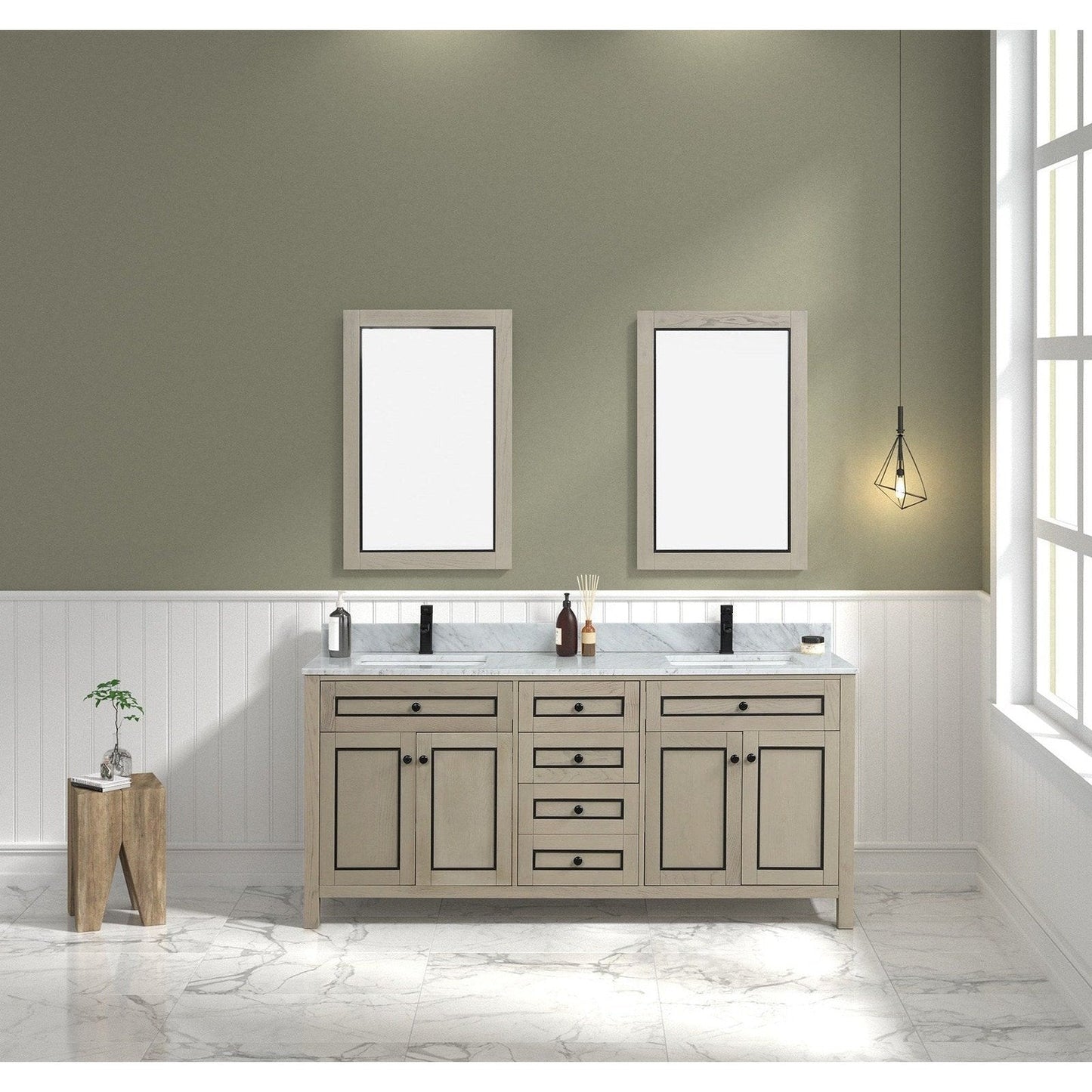 Legion Furniture 72" Light Oak Finish Sink Vanity Cabinet With Carrara White Top WV2272-O