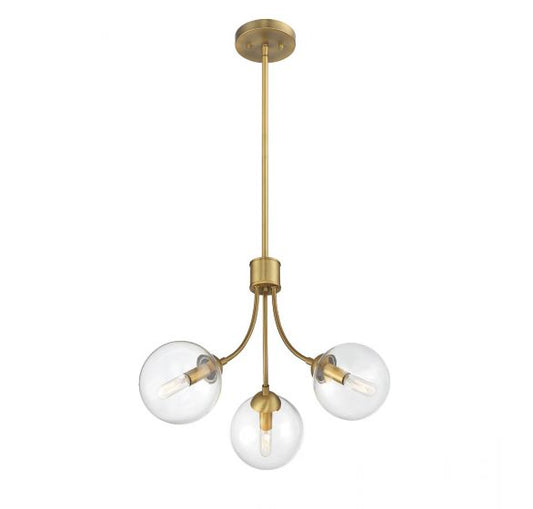 3-Light Chandelier in Natural Brass