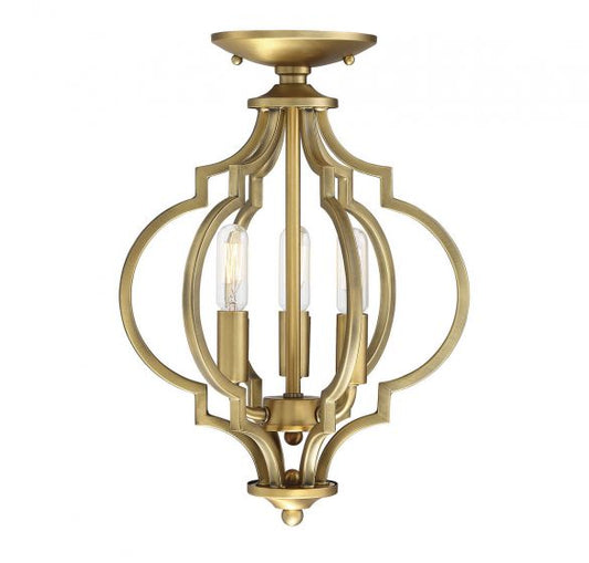 3-Light Convertible Semi-Flush or Pendant in Natural Brass