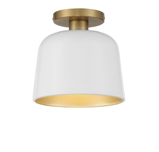 1-Light Ceiling Light in White with Natural Brass