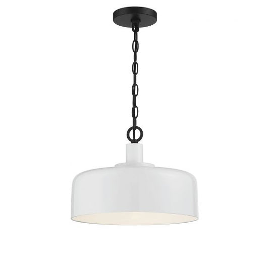 1-Light Pendant in White with Black