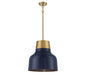 1-Light Pendant in Navy Blue with Natural Brass