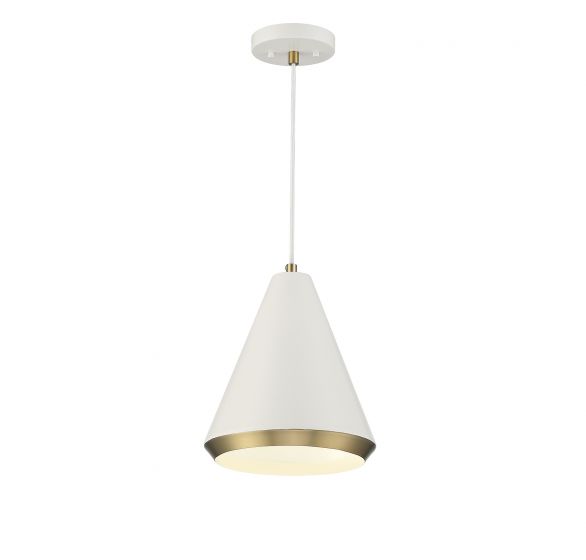 1-Light Pendant in White with Natural Brass