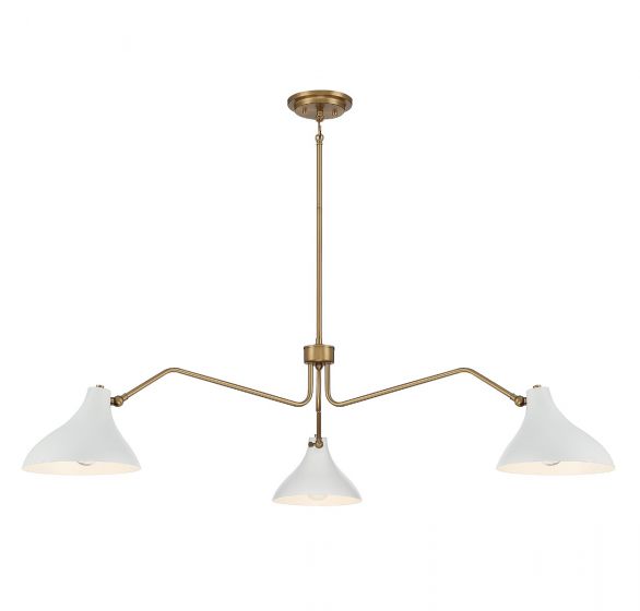 3-Light Pendant in White with Natural Brass