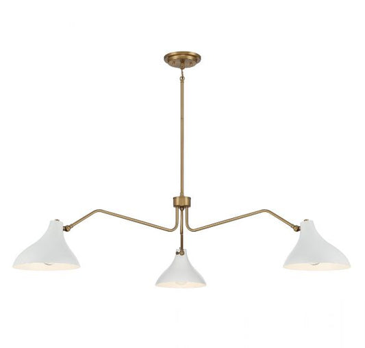 3-Light Pendant in White with Natural Brass