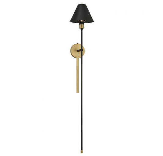 1-Light Wall Sconce in Black with Natural Brass Accents